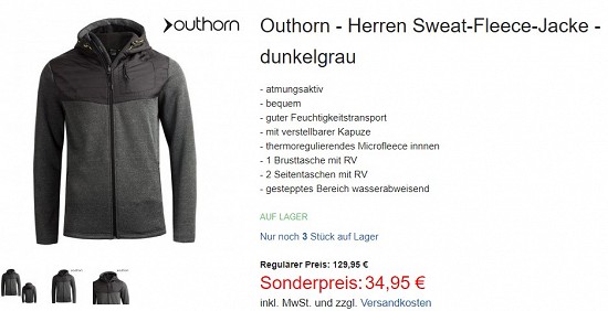 Outhorn - Herren Sweat-Fleece-Jacke 34,95€ - 73% gespart