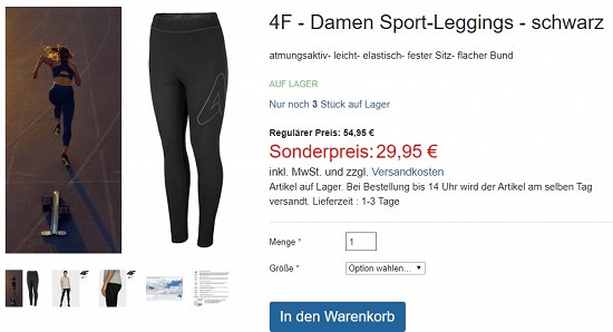 4F - Damen Sport-Leggings 29,95€ - 45% Ersparnis
