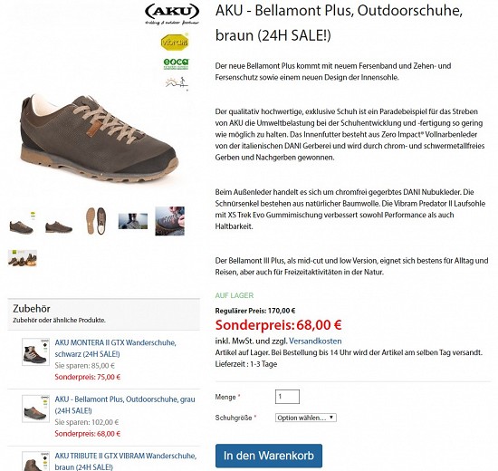 Nur heute: AKU Bellamont Plus Schuhe für 68€ - 60% günstiger