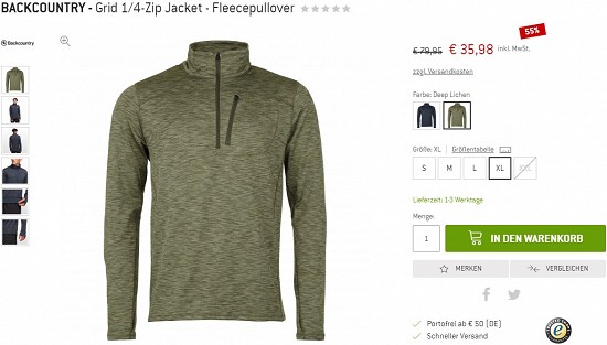 Backcountry - Grid 1/4-Zip Jacket - Fleecepullover 35,98€ - 55% gespart