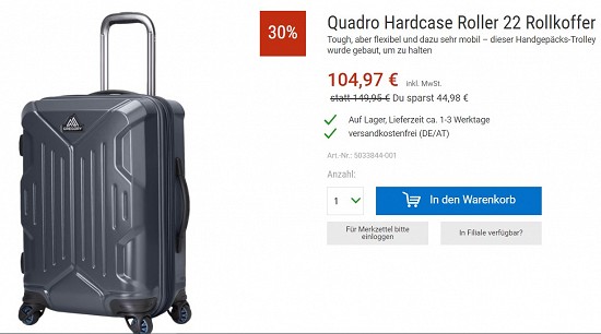 Gregory Quadro Hardcase Roller 22 Rollkoffer 104,97€ - 30% gespart