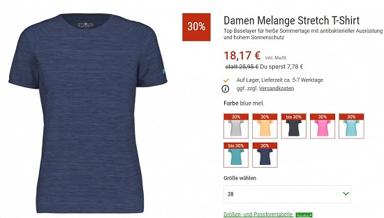 CMP Damen Melange Stretch T-Shirt 18,17€ - 30% günstiger