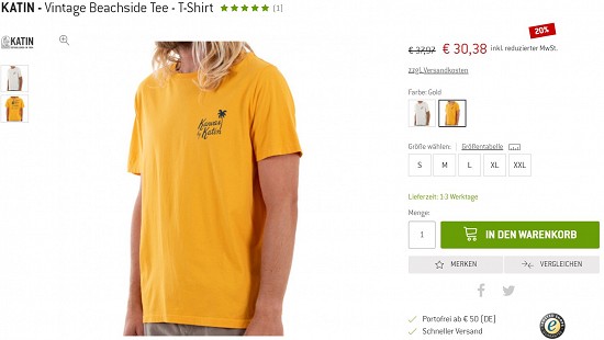 Katin - Vintage Beachside Tee - T-Shirt 30,38€ - 20% günstiger