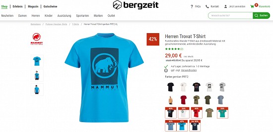 Mammut T-Shirt 42% günstiger im Bergzeit Hammerangebot