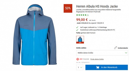 Mammut Albula HS Hoody-Jacke für 99 € - jetzt 50 % günstiger bei bergzeit
