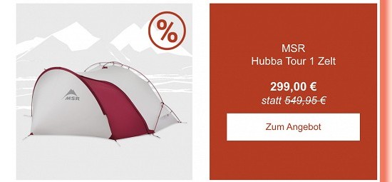 Schnapp Dir das MSR Hubba Tour 1 Zelt für nur 299 € bei Bergzeit