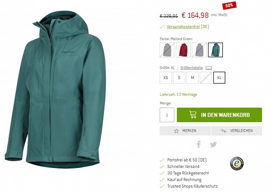 MARMOT - Women's Minimalist Comp Jacket - Doppeljacke 164,98€ - 50% Ersparnis
