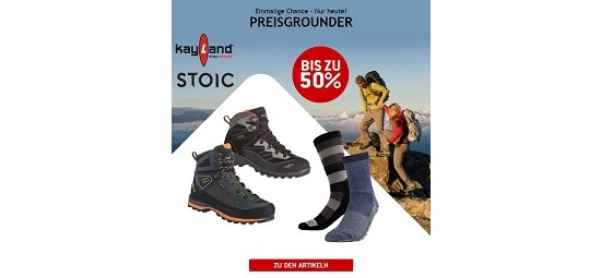 Bis zu 50 % auf Kayland Wanderschuhe & Stoic Socken