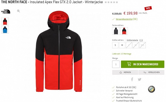 The North Face - Insulated Apex Flex GTX 2.0 Jacket - Winterjacke 199,98€ - 50% gespart