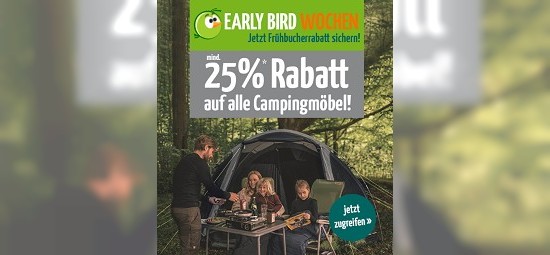 Early Bird-Wochen bei doorout - bis zu 25% Rabatt auf Campingmöbel