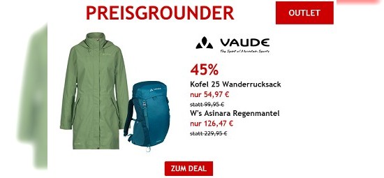 Bergfreunde Preisgrounder: 45% auf Vaude Wanderrucksack & Regenmantel